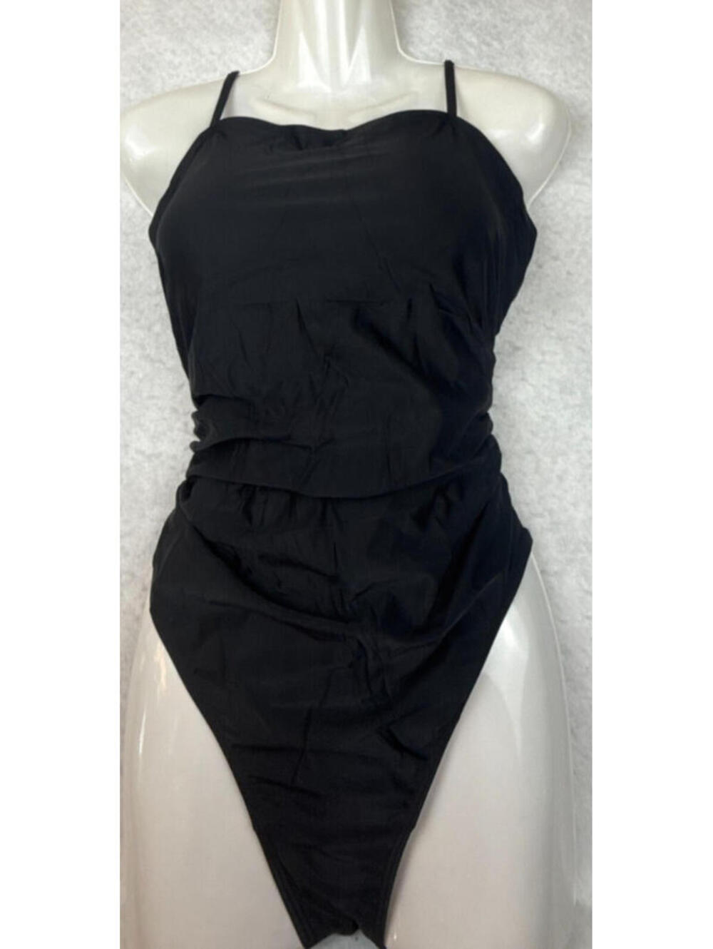 Womens Large Black Ruched Adjustable Strap‎ One Piece Swimsuit NWT